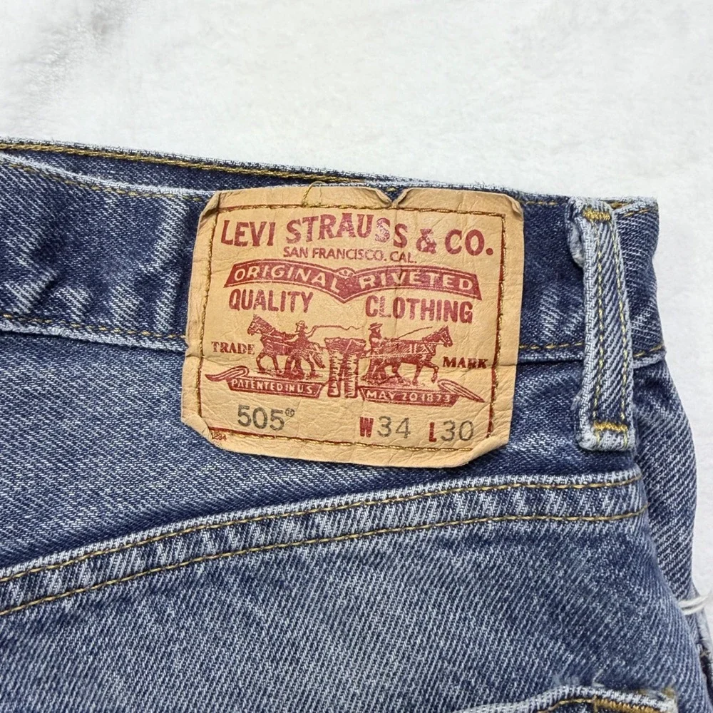 Levi's‎ 505 Regular Fit Jeans Blue Distressed Straight Leg Denim W34 L30